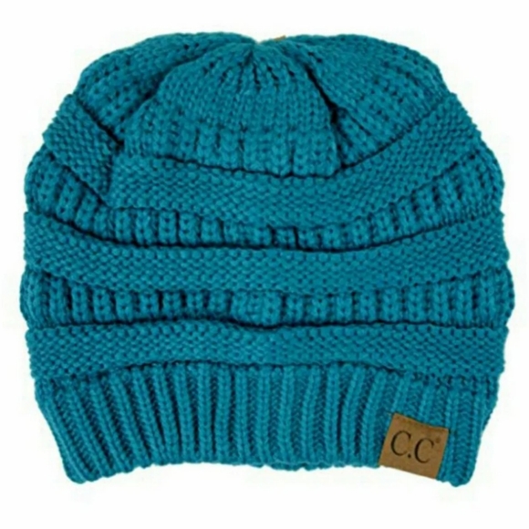 NWT Teal Blue CC Beanie Cable Knit Winter Slouchy Cap Hat - Picture 5 of 7